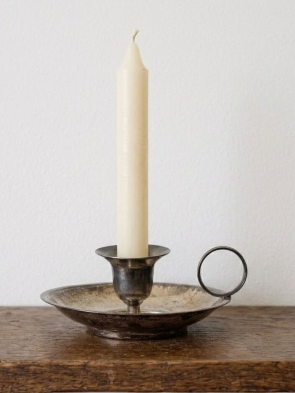 Vintage Silverplate Chamberstick Saucer Candle Holder Ring Handle Taper 4.75"